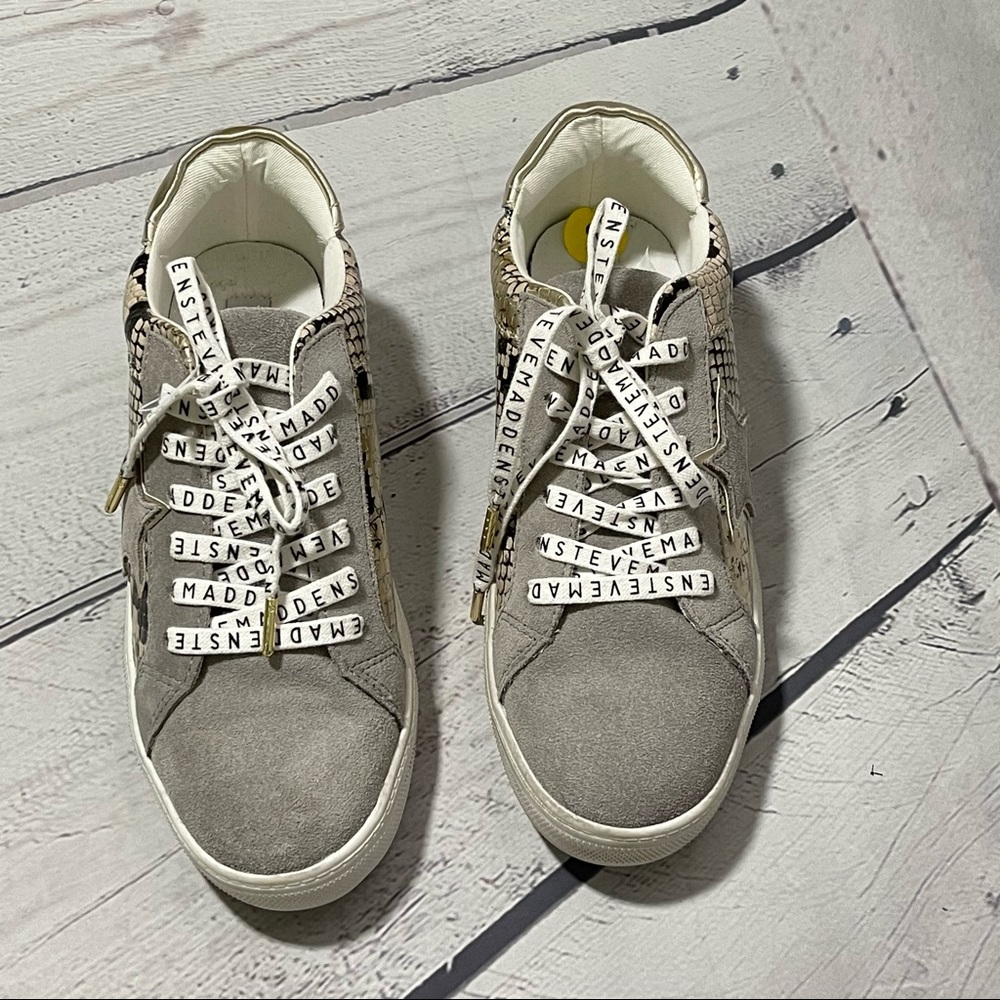 Steve Madden Gray and Gold Snake-Print Low Top Sneakers - Picture 7 of 10